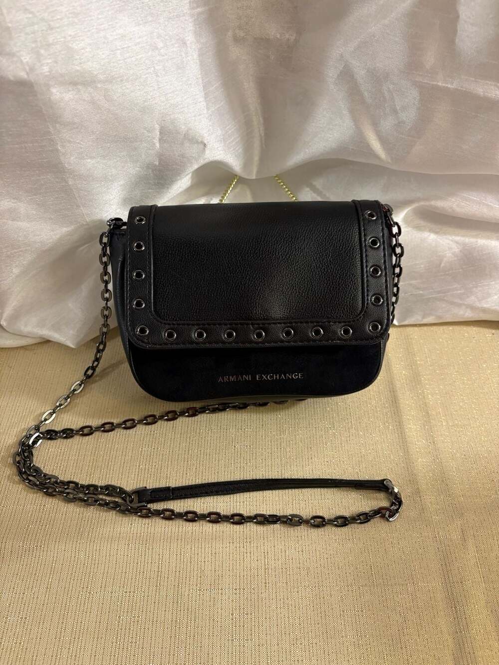 Armani Exchange Black faux Leather Studded Crossbody Bag